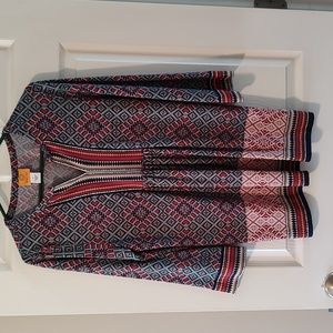 Ruby Rd, size SMALL, split neck printed knit top